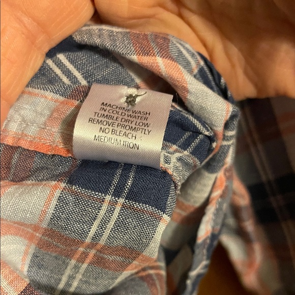 Plaid Button-Down Shirt in Blue and Peach - Picture 5 of 13